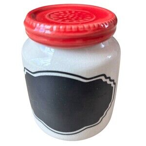 Home Essentials Ceramic Canister Jar Red Lid Chalkboard Front Crackle Glaze Smal